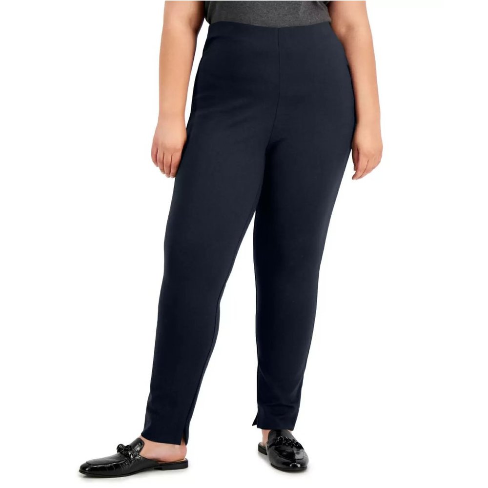 Alfani Plus Size Split Hem Pull-On Pants, Modern Navy